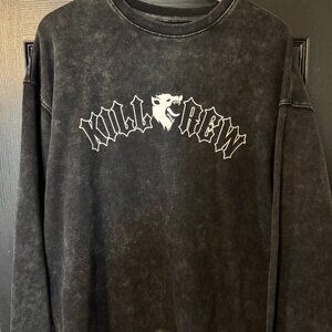 EUC Mens Kill Crew Logo Crew Sweatshirt Black and White Distressed Large